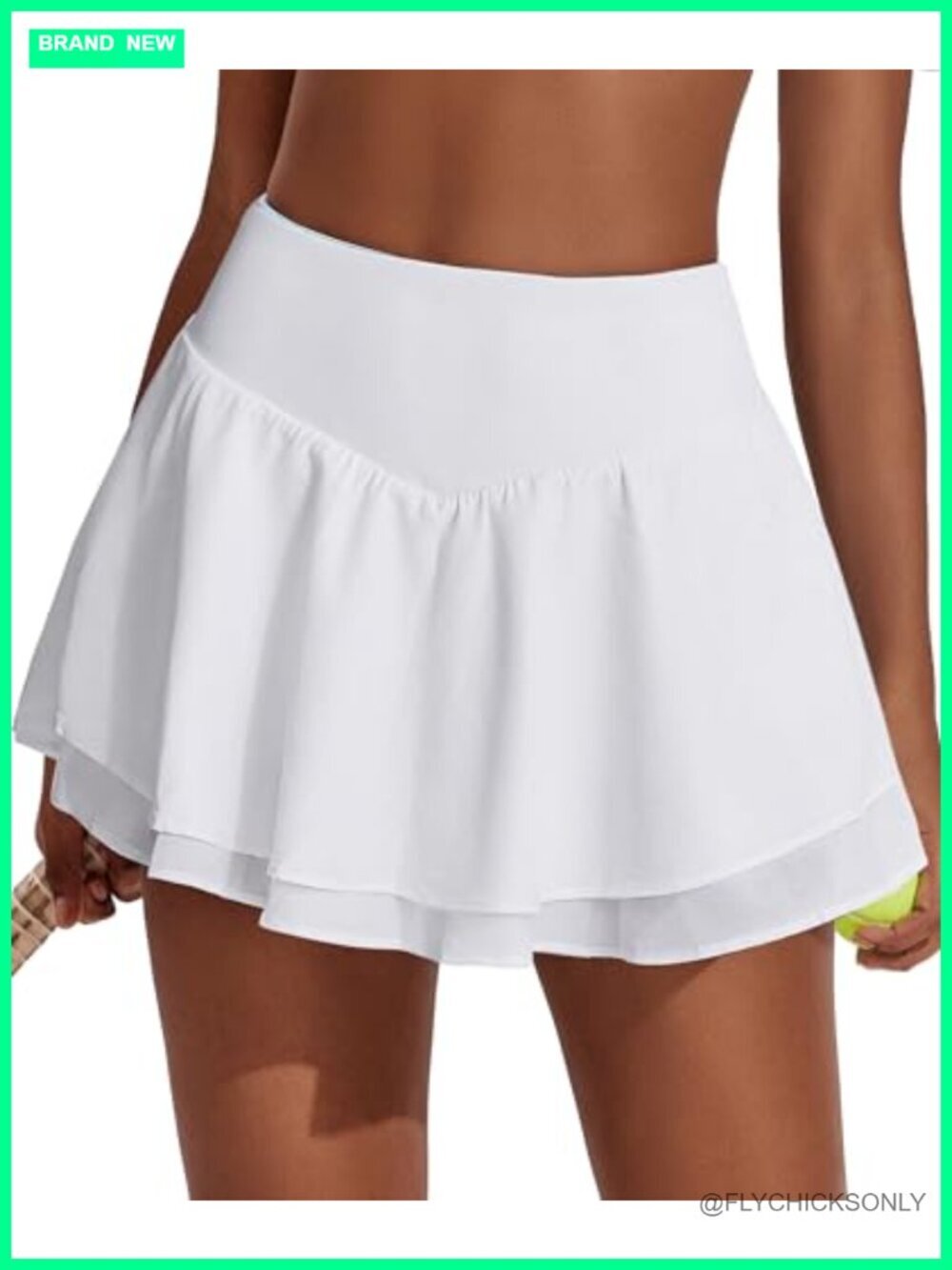 Pleated Tennis Skort Double Ruffle High Waist Tummy Control 3 Pockets Athletic